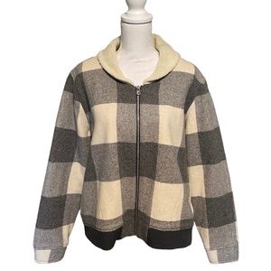 Woolrich Woman Cream Buffalo Check Gaint Wool Blend Bomber Jacket 3XL